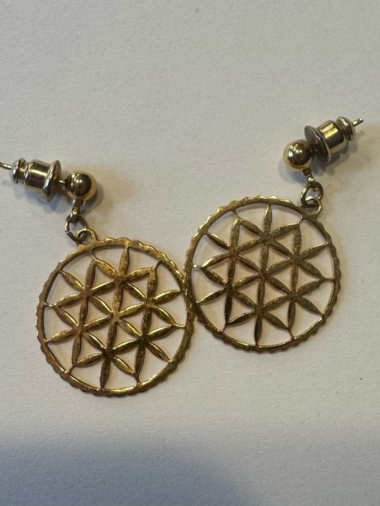 Jewelry - Gold Tone Floral Geometric Dangle Earrings Ft